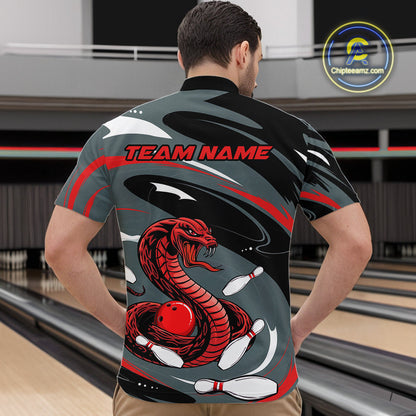 Custom Gray And Red Cobra Snake Bowling Quarter-Zip Shirt For Men, Cobra Bowling Team Jersey IPHW9893