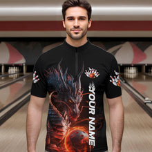 Load image into Gallery viewer, Custom Smoke Flame Dragon Bowling Quarter-Zip Shirt For Men, Dragon Bowling Team Jerseys IPHW9904