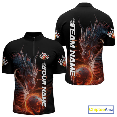 Custom Smoke Flame Dragon Bowling Quarter-Zip Shirt For Men, Dragon Bowling Team Jerseys IPHW9904
