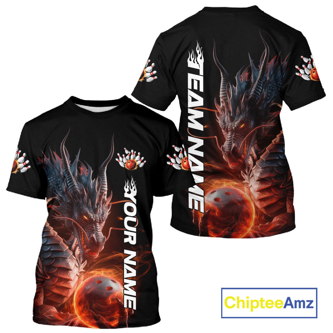 Custom Smoke Flame Dragon Bowling T-Shirts For Men, Dragon Bowling Team Jerseys IPHW9904