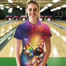 Load image into Gallery viewer, Custom Colorful Rainbow Colors Butterfly Bowling Team Shirt For Women, Bowling League Shirt IPHW11035