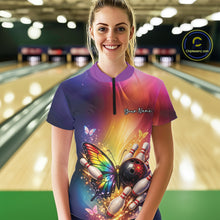 Load image into Gallery viewer, Custom Colorful Rainbow Colors Butterfly Bowling Shirt For Women, Bowling League Shirt IPHW11035