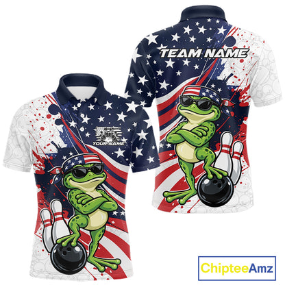 Splatter American Flag Custom Funny Patriotic Frog Bowling Men Polo Shirt, Team Uniform IPHW12259