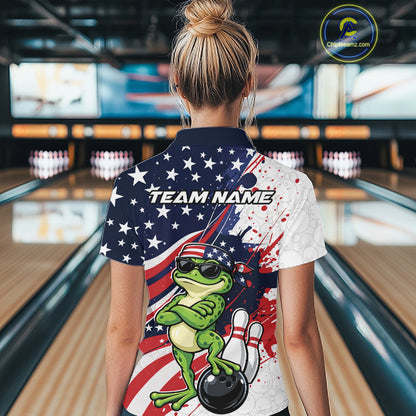 Splatter American Flag Custom Funny Patriotic Frog Bowling Women Quarter-Zip Shirt  IPHW12259
