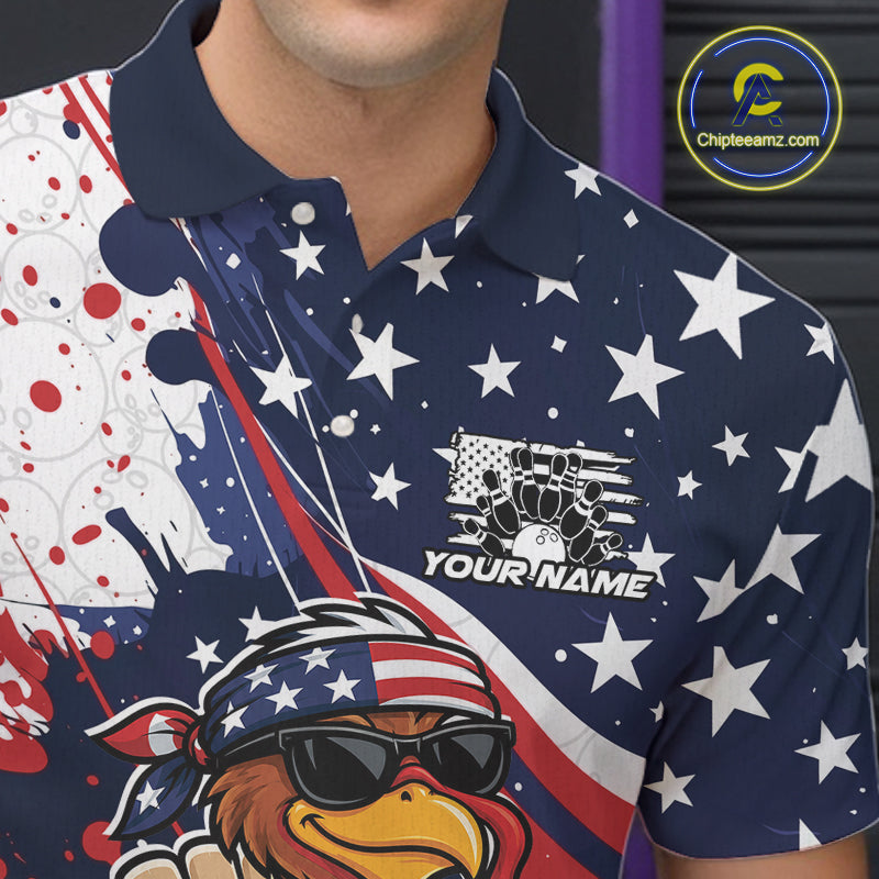 Splatter American Flag Custom Funny Patriotic Turkey Bowling Men Polo Shirt, Team Uniform IPHW12260