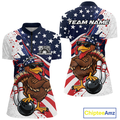 Splatter American Flag Custom Funny Patriotic Turkey Bowling Women Quarter-Zip Shirt  IPHW12260