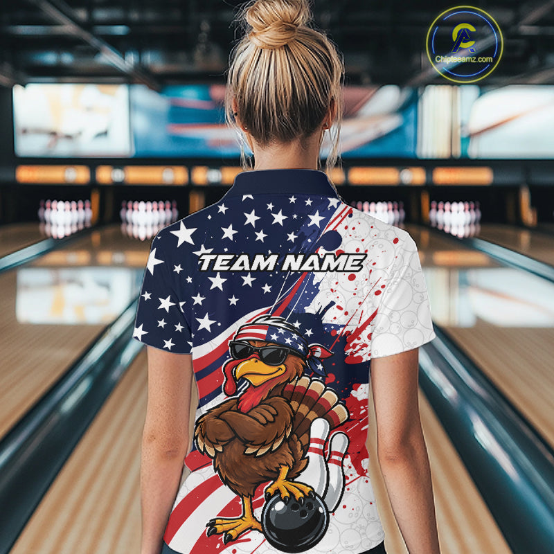 Splatter American Flag Custom Funny Patriotic Turkey Bowling Women Quarter-Zip Shirt  IPHW12260