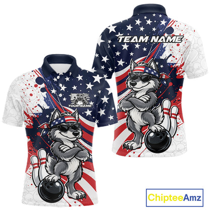 Splatter American Flag Custom Funny Patriotic Wolf Bowling Men Polo Shirt, Team Uniform IPHW12261