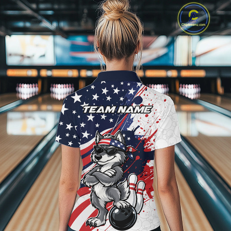 Splatter American Flag Custom Funny Patriotic Wolf Bowling Women Quarter-Zip Shirt  IPHW12261