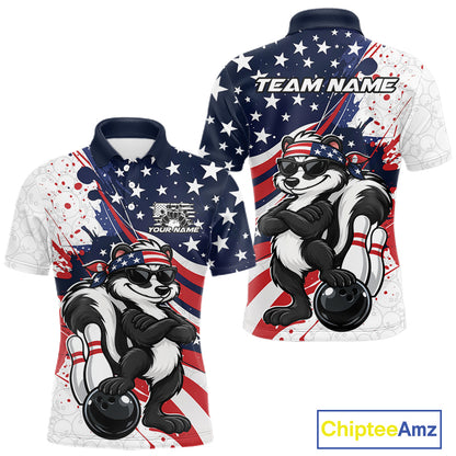 Splatter American Flag Custom Funny Patriotic Skunk Bowling Men Polo Shirt, Team Uniform IPHW12263