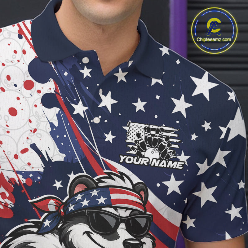 Splatter American Flag Custom Funny Patriotic Skunk Bowling Men Polo Shirt, Team Uniform IPHW12263