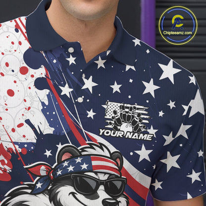 Splatter American Flag Custom Funny Patriotic Skunk Bowling Men Polo Shirt, Team Uniform IPHW12263