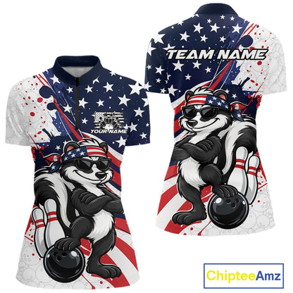 Splatter American Flag Custom Funny Patriotic Skunk Bowling Women Quarter-Zip Shirt  IPHW12263