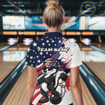 Splatter American Flag Custom Funny Patriotic Skunk Bowling Women Quarter-Zip Shirt  IPHW12263