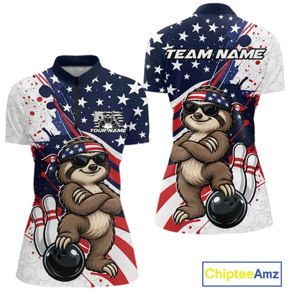 Splatter American Flag Custom Funny Patriotic Sloth Bowling Women Quarter-Zip Shirt  IPHW12264