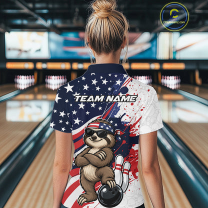 Splatter American Flag Custom Funny Patriotic Sloth Bowling Women Quarter-Zip Shirt  IPHW12264