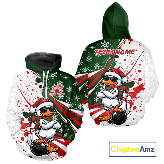 Custom Funny Christmas White Duck Bowling Men And Women Hoodie Shirt, Xmas Bowler Gift IPHW12265