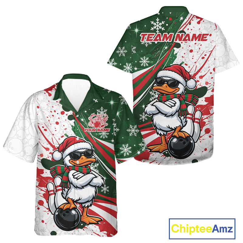 Custom Funny Christmas White Duck Bowling Men And Women Button Up Shirt, Xmas Bowler Gift IPHW12265
