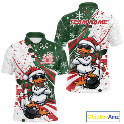 Custom Funny Christmas White Duck Bowling Men Polo Shirt, Xmas Bowler Gift IPHW12265