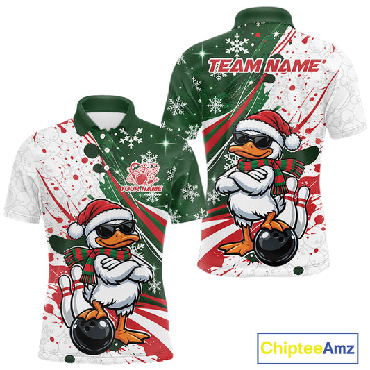 Custom Funny Christmas White Duck Bowling Men Polo Shirt, Xmas Bowler Gift IPHW12265