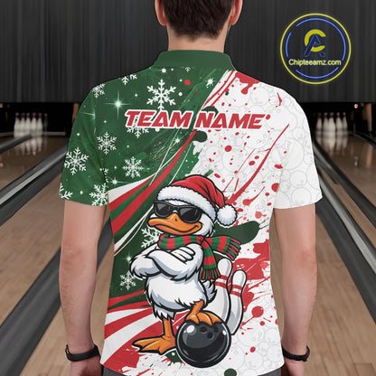 Custom Funny Christmas White Duck Bowling Men Polo Shirt, Xmas Bowler Gift IPHW12265