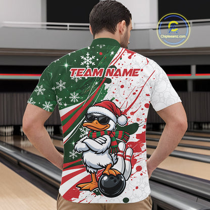 Custom Funny Christmas White Duck Bowling Men Quarter Zip Shirt, Xmas Bowler Gift IPHW12265