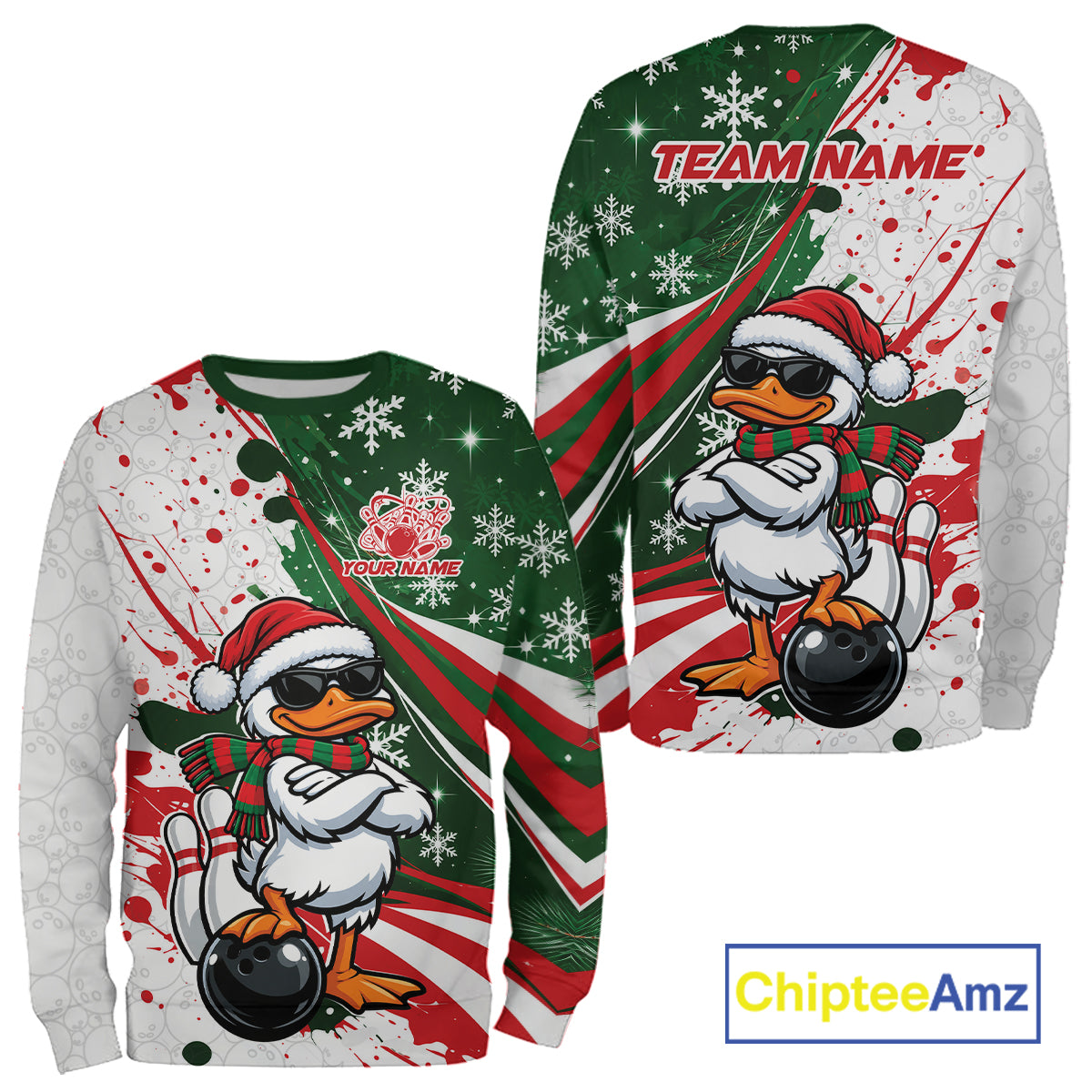 Custom Funny Christmas White Duck Bowling Men And Women Sweatshirt, Xmas Bowler Gift IPHW12265