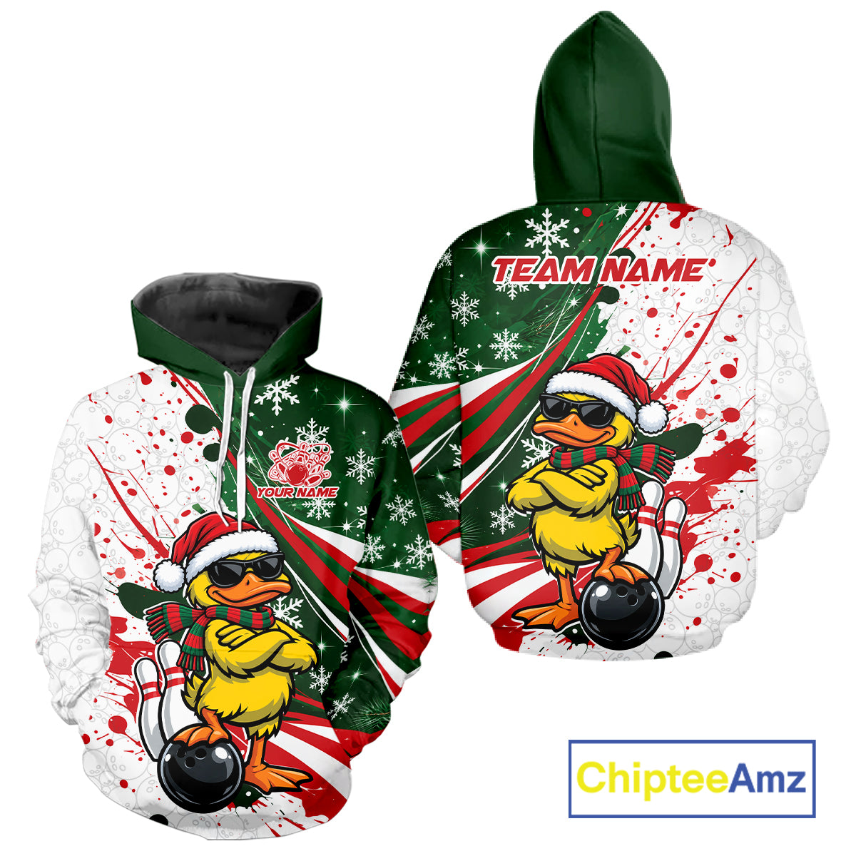 Custom Funny Christmas Yellow Duck Bowling Men And Women Hoodie Shirt, Xmas Bowler Gift IPHW12266