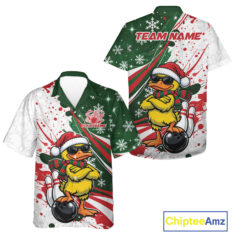 Custom Funny Christmas Yellow Duck Bowling Men And Women Button Up Shirt, Xmas Bowler Gift IPHW12266