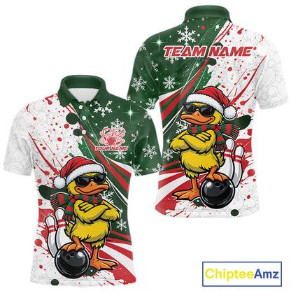 Custom Funny Christmas Yellow Duck Bowling Men Polo Shirt, Xmas Bowler Gift IPHW12266