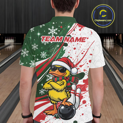 Custom Funny Christmas Yellow Duck Bowling Men Polo Shirt, Xmas Bowler Gift IPHW12266