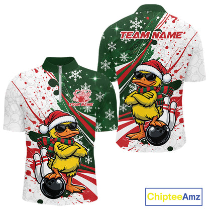 Custom Funny Christmas Yellow Duck Bowling Men Quarter Zip Shirt, Xmas Bowler Gift IPHW12266