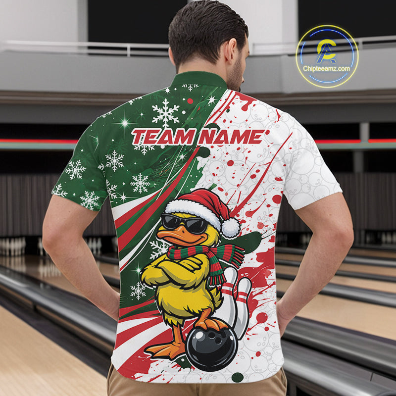 Custom Funny Christmas Yellow Duck Bowling Men Quarter Zip Shirt, Xmas Bowler Gift IPHW12266