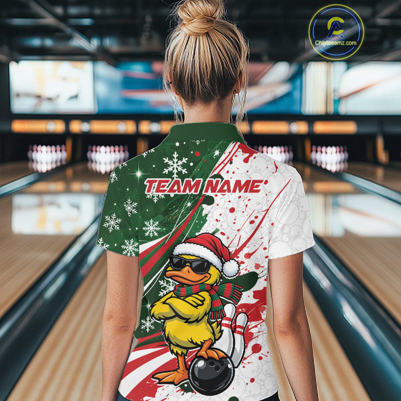 Custom Funny Christmas Yellow Duck Bowling Women Quarter-Zip Shirt, Xmas Bowler Gift IPHW12266