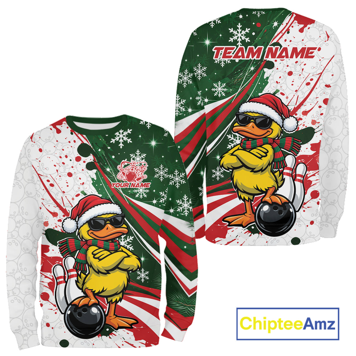 Custom Funny Christmas Yellow Duck Bowling Men And Women Sweatshirt, Xmas Bowler Gift IPHW12266