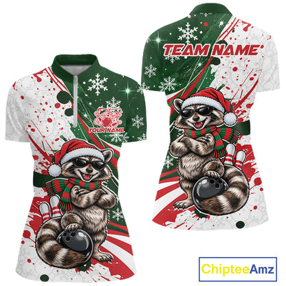 Custom Funny Christmas Raccoon Bowling Women Quarter-Zip Shirt, Xmas Bowler Gift IPHW12267