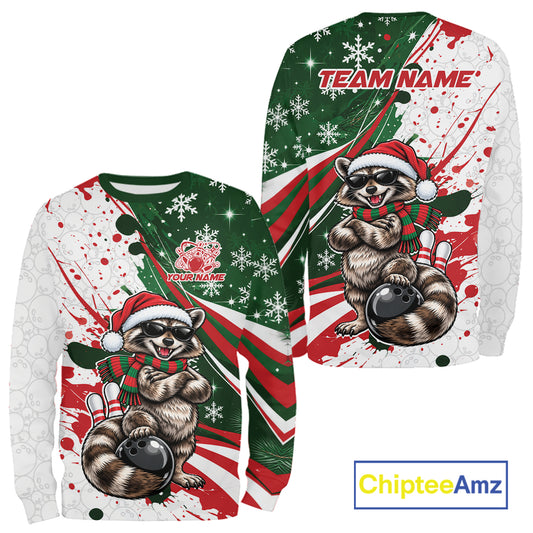 Custom Funny Christmas Raccoon Bowling Men And Women Sweatshirt, Xmas Bowler Gift IPHW12267