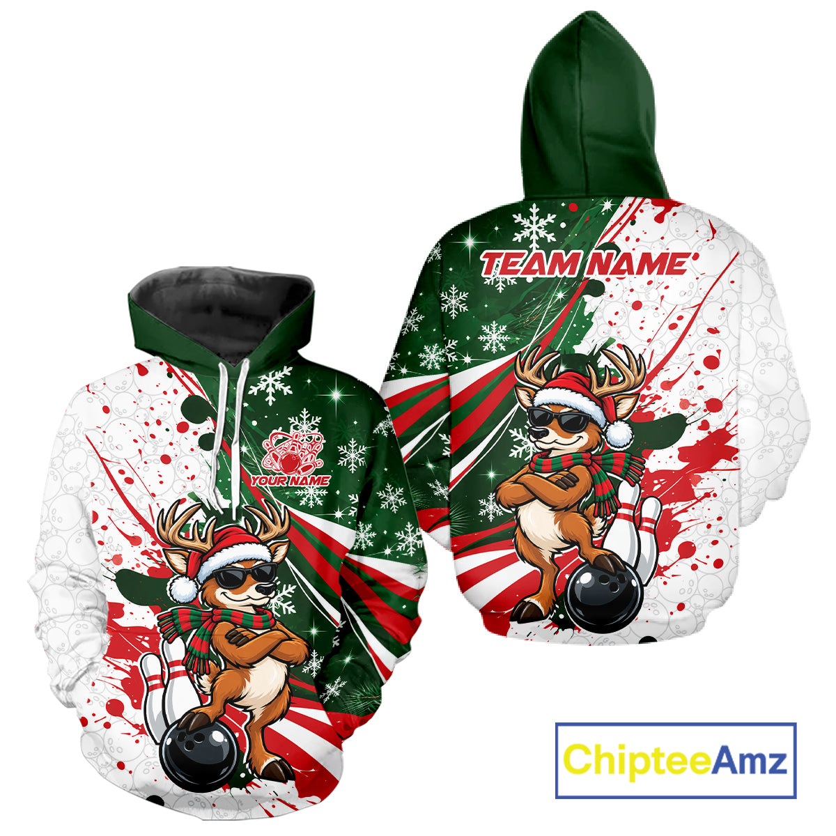 Custom Funny Christmas Deer Bowling Men And Women Hoodie Shirt, Xmas Bowler Gift IPHW12268
