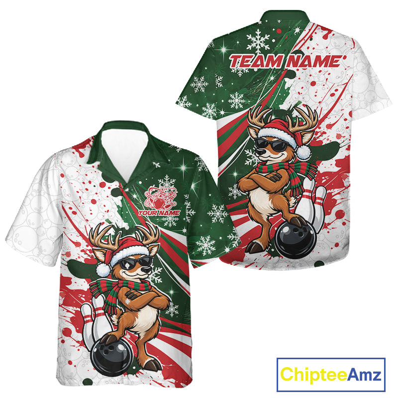 Custom Funny Christmas Deer Bowling Men And Women Button Up Shirt, Xmas Bowler Gift IPHW12268