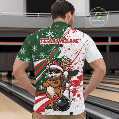 Custom Funny Christmas Deer Bowling Men Quarter Zip Shirt, Xmas Bowler Gift IPHW12268