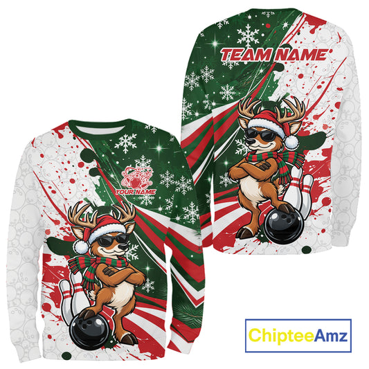 Custom Funny Christmas Deer Bowling Men And Women Sweatshirt, Xmas Bowler Gift IPHW12268
