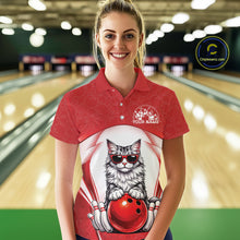 Load image into Gallery viewer, Custom Cool Maine Coon Cat With Funny Gesture Bowling Women Polo Shirt, Bowling Team Outfit IPHW11046