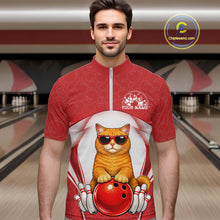 Load image into Gallery viewer, Custom Cool British Shorthair Cat With Funny Gesture Bowling Men Quarter-Zip Shirt, Team Outfit IPHW11050