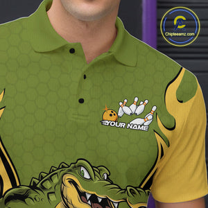 Custom Funny Alligator Bowling Polo Shirt For Men, Alligator Bowling Team League Shirt IPHW9924