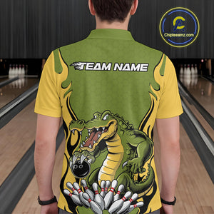 Custom Funny Alligator Bowling Polo Shirt For Men, Alligator Bowling Team League Shirt IPHW9924