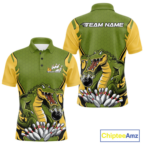 Custom Funny Alligator Bowling Polo Shirt For Men, Alligator Bowling Team League Shirt IPHW9924