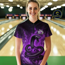 Load image into Gallery viewer, Custom Purple Flame Black Mamba Snake Women Bowling Shirt, Snake Bowling Team Jerseys IPHW10150