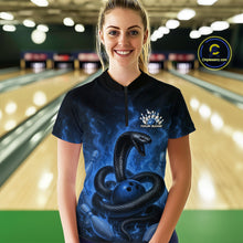 Load image into Gallery viewer, Custom Blue Flame Black Mamba Snake Women Bowling Shirt, Snake Bowling Team Jerseys IPHW10151