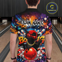 Load image into Gallery viewer, Custom Hip Hop Black Cat With Funny Gesture Bowling Men Polo Shirt, Graffiti Bowler Shirt IPHW11059