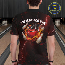 Load image into Gallery viewer, Custom Black And Red Lightning Montrous Flame Bowling Tournament Men Polo Team Shirt IPHW11071